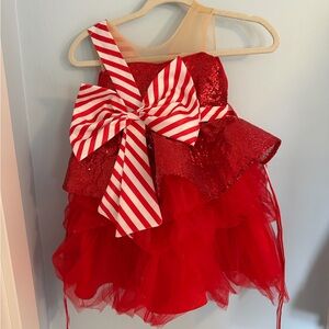 Red Sequin Tulle Holiday Bow Kids Costume Dress